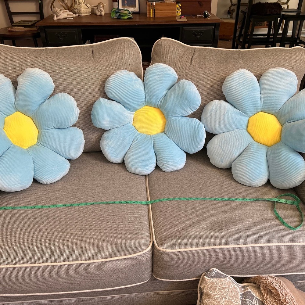 adorable sunshine. Super plush, stuffed pillow. Flower blue/yellow
